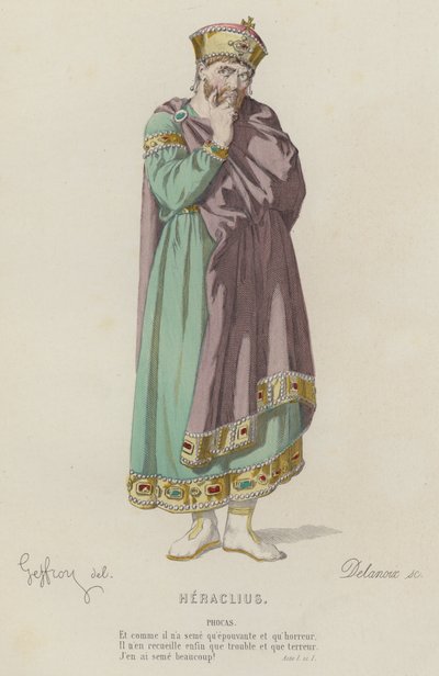 Corneille, Heraclius, Akt I, Sc I (färgad gravyr) av French School
