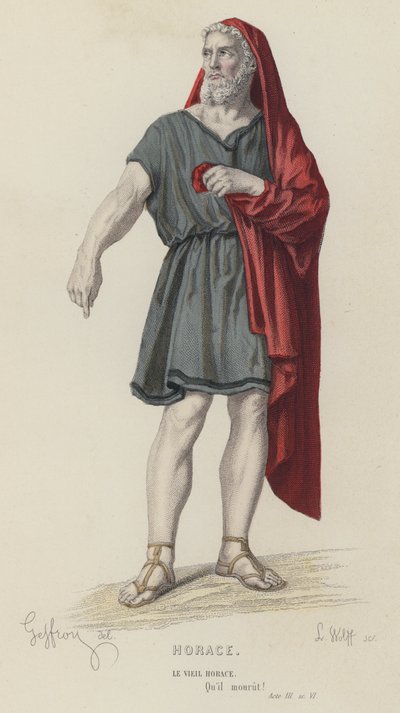 Corneille, Horace, akt III, Sc VI (färgad gravyr) av French School
