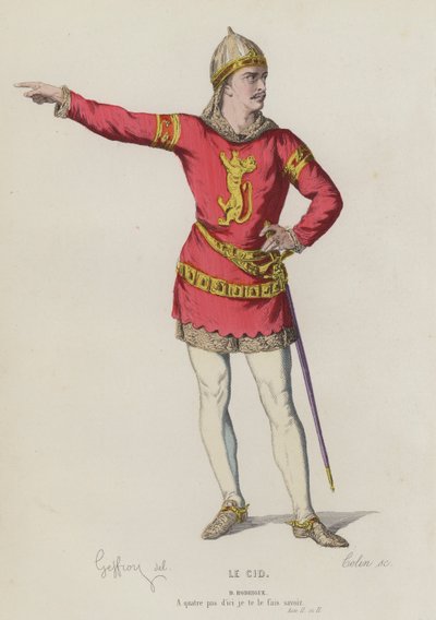 Corneille, Le Cid, Akt II, Sc II (färgad gravyr) av French School
