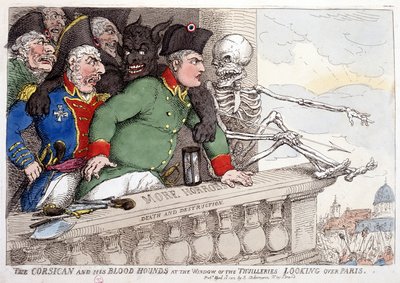 Korsika och dess blodtörstiga tittar på Paris genom Tuileriernas fönster - i "Napoleon I", karikatyrer, dummy-samling, ca 1814-1815. av French School