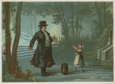 Cosette vid fontänen; scen från Les Miserables av Victor Hugo av French School