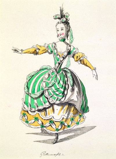 Kostymdesign för Phrygienne, i Dardanus, ett libretto av Leclerc de Labruere, komponerat av Jean-Philippe Rameau (1683-1764) faksimil av A. Guillaumot Fils (färgstick) av French School