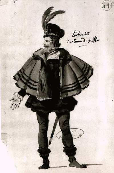Kostymdesign för Triboulet, i Le Roi samuse (1832) av Victor Hugo (1802-85), 1832 (penna och bläck på papper) av French School