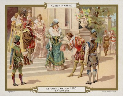 Kostym i 1500 - jakt (chromolitho) av French School