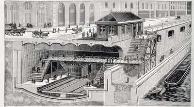 Tvärsnitt av Saint Michel-stationen i Paris i ""La nature"" 1899 av French School
