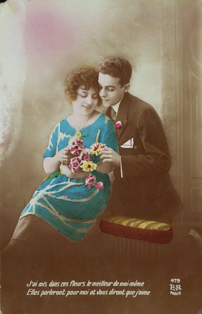 Par med blommor, 1910-20 av French School
