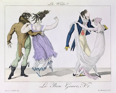 Par som dansar valsen, från Le Bon-genren, ca 1810 av French School