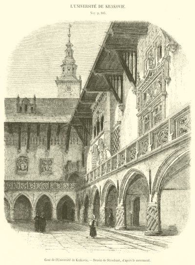 Innergård vid universitetet i Krakow (gravyr) av French School