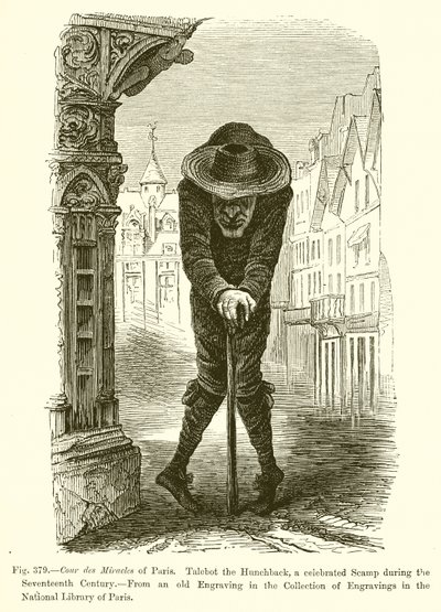 Cour des Miracles i Paris. Talebot the Hunchback, en hyllad Scamp under 1600-talet av French School