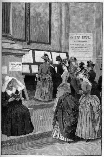 Cour des Tuileries: Resultaten av inträdesproven på Hotel de Ville de Paris för unga flickor 1887. av French School