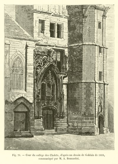 Courtyard of College of Cholets, efter en teckning av Gobelin från 1818, meddelad av M A Bonnardot av French School