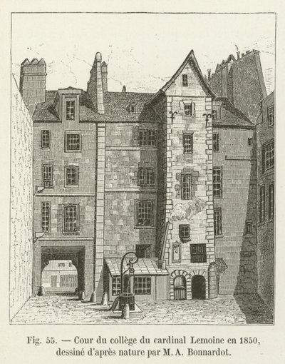 Courtyard of Cardinal Lemoines college 1850, hämtad från naturen av M A Bonnardot av French School
