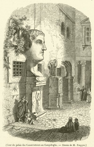Gården till Palazzo dei Conservatori vid Campidoglio (gravyr) av French School