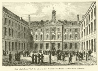 Huvudgården till skolan för konst och hantverk i Chalons-sur-Marne (gravyr) av French School
