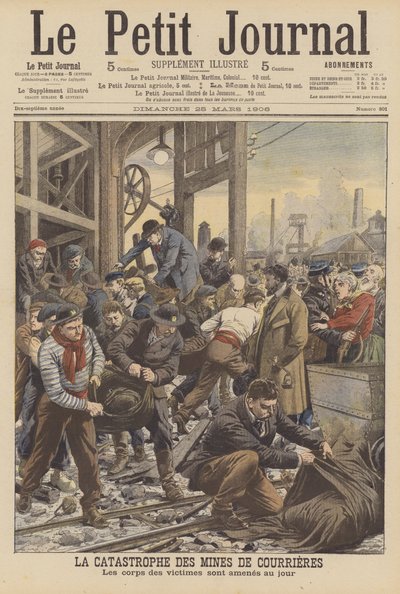 Minkatastrof i Courrieres, Frankrike (färg litho) av French School