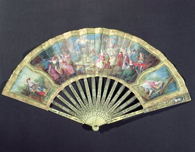 Court Fan, franska, 1700-tal (elfenben och wc på papper) av French School