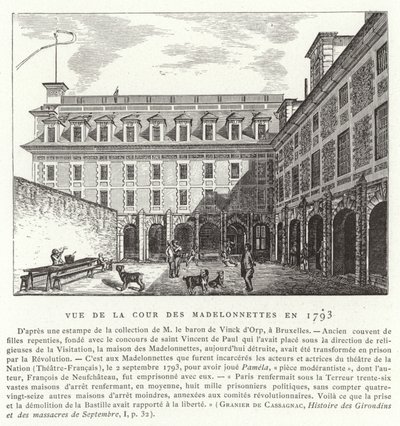 Innergården till Madelonnettes kloster, Paris, 1793 av French School