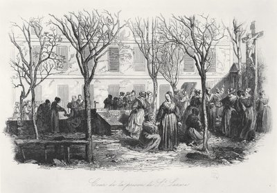 Gården till Paris St. Lazare-fängelset, ca. 1840 av French School