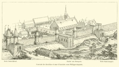 Jakobinernas kloster och inhägnadsmur under Philippe-Auguste av French School