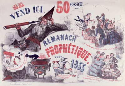 Omslag till en profetisk almanacka föreställande Nostradamus, 1855 av French School