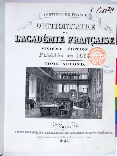 Omslag till franska akademins ordbok, 1835 av French School