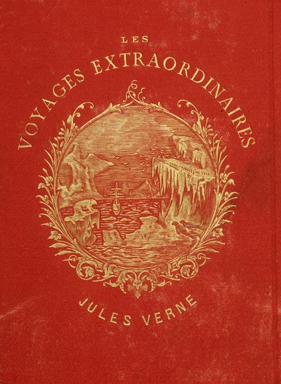 Omslag till samlingen "" Les Voyages Extraordinary"" av Jules Verne. Slutet av 1800-talet. av French School