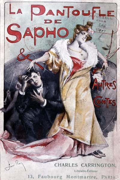 Omslag till den populära romanen "" Saphos toffel och andra berättelser"", red. Carrington, Paris, sent 1800-tal - B.N. av French School
