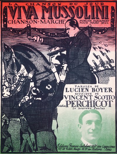 Omslag till notbladet av Viva Mussolini av Vincent Scotto (1876-1952) och Lucien Boyer, 1920-talet av French School