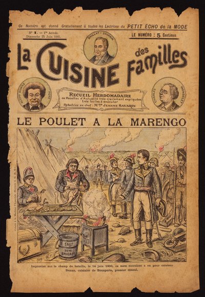 Skapande av kyckling Marengo (gravyr i färg) av French School