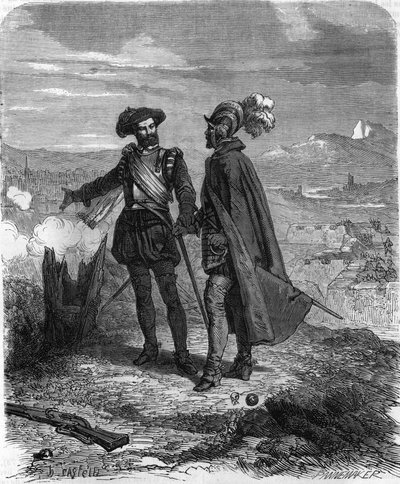 Crillon och Maximilian av Bethune, hertig av Sully, fransk statsman och rådman åt Henrik IV, under belägringen av Savojen (1600-1601). I "" Histoire Populaire de la France", gravyr från 1800-talet. av French School