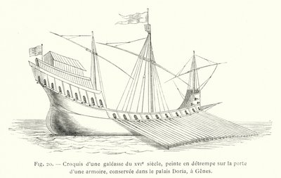Skiss av en 1500-talsbyss, temperamålning på dörren till ett skåp, bevarad i Doria-palatset, i Genua (gravyr) av French School