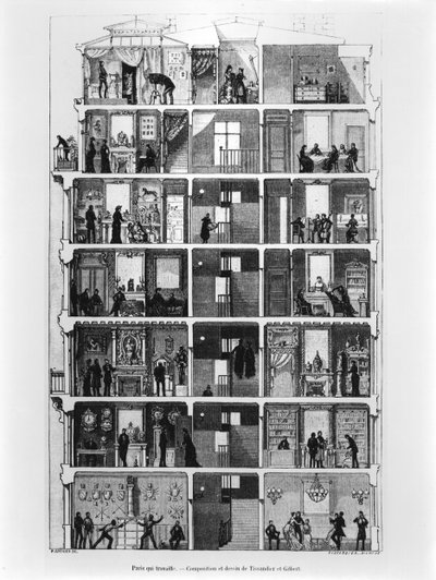 Tvärsnitt av en parisisk byggnad, illustration frpm Le Magasin Pittoresque, 1883 av French School