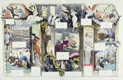 Tvärsnitt av ett parisiskt hus, illustration från La Vie Parisienne, ca 1875 (färgstick) av French School