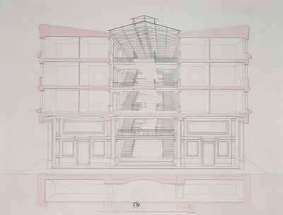 Tvärsnitt av ett hus i Napoleons bostadsområde, 58 rue Rochechouart, Paris, 1849 av French School