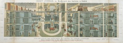 Tvärsnitt av källaren på Credit Lyonnais, 19 Boulevard des Italiens, ca 1878-82 av French School