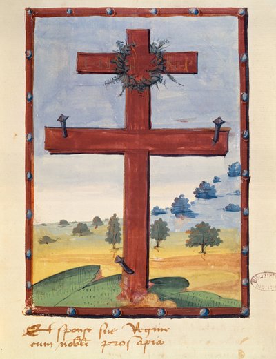 Korset av Lorraine, miniatyr från ett manuskript som rör René II (1451-1508) hertig av Lorraine av French School