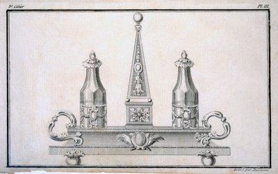 Cruet-set på stativ, från en mönsterbok med neoklassiska metalldesigner sammansatta av Duhamel, ca 1770-80-talet av French School