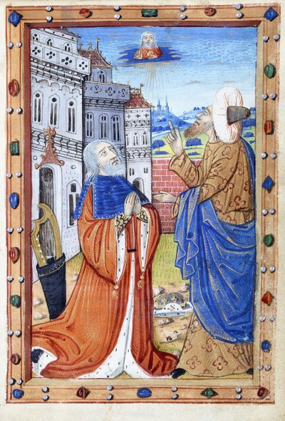 David vid bön, med profeten Nathan, 1400-talet av French School