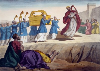 David eskorterar förbundsarken till Jerusalem, illustration från en katekes LHistoire Sainte, publicerad av Charles Delagrave, Paris, sent 1800-tal av French School