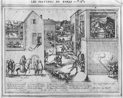 Amiral Gaspard II de Colignys (1519-72) död vid tiden för St. Bartolomeus-massakern 1572 (se 187818 för färg) av French School