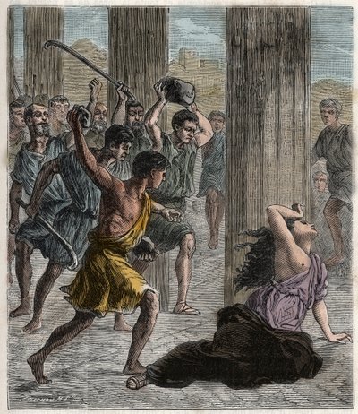 Death of Hypatia - Hypatia (c370-415) kvinnlig matematiker och filosof (neoplatonist) mördad av anhängare till Cyril, patriark av Alexandria - Death of Hypatia (Hypatia) - Ingravering i "" Vetenskaper som nåtts av alla - fysik och kemi" b av French School
