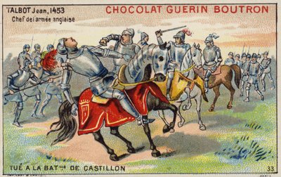 John Talbots död i slaget vid Castillon (chromolitho) av French School