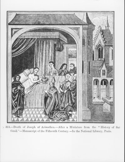 Josephs död av Arimathea, från Saint Graals historia, illustration från vetenskap och litteratur under medeltiden och renässansen, skriven och graverad av Paul Lacroix, 1878 ( av French School