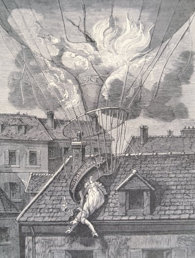 Madame Blanchards död i en flygolycka 1819 av French School