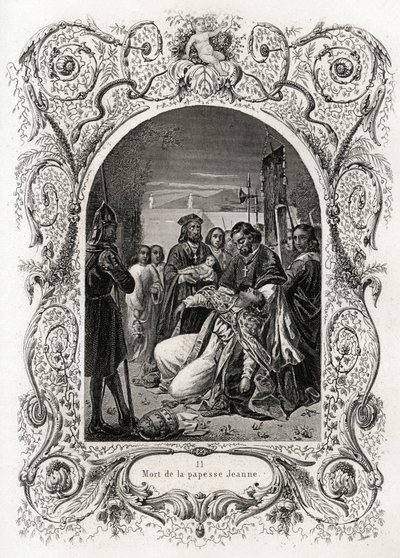 Papesse Jeanne död (pontifikat från 855 till 858). Gravyr för att illustrera Histoire des popes av Maurice Lachatre (1814-1900), librairie du progres, Paris. av French School