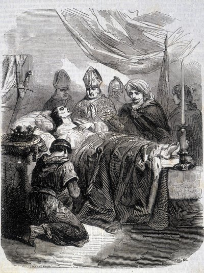 Saint Louis död i Palestina 1270 - i "" Histoire de France"" av L.-P. Anquetil av French School