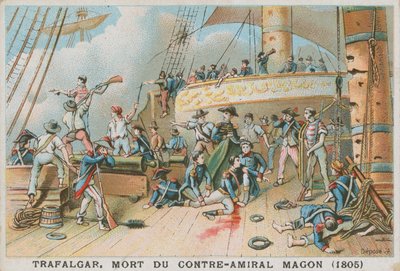 Den franske konteramiralen Magon död i slaget vid Trafalgar, 1805 av French School