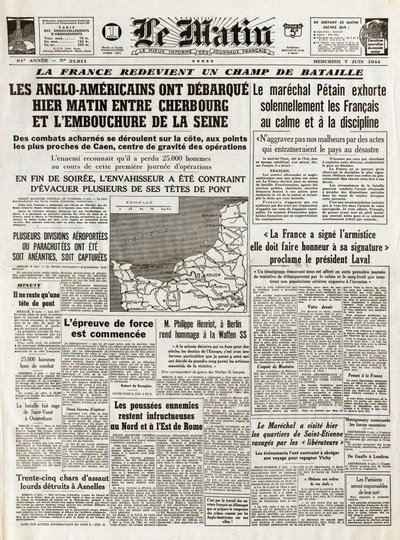 Landstigning av Normandie juni 1944 - Normandie landningar 6 juni 1944 (D-Day) - På morgonen, torsdagen den 7 juni 1944 lämnade angloamerikanerna i går morse mellan Cherbourg och mynningen av Seine av French School