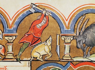 December, Offer av en gris, från den heliga Elisabeths psalter av French School