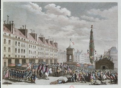 Konstitutionsförklaringen, Place des Innocents, Paris, september 1791, 1791 (färgstick) av French School